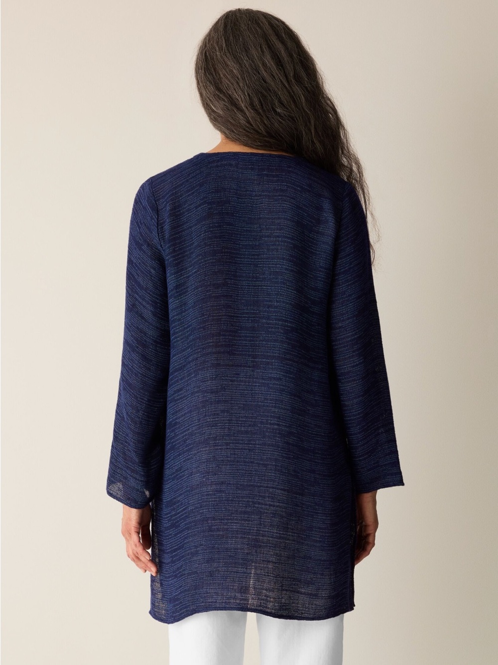 EILEEN FISHER Linen Gauze Strata V-Neck Long Top in Ink - Picture 5 of 10